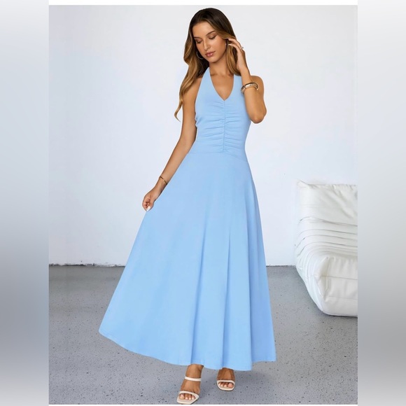 NWT BLUE HALTER MAXI DRESS-S - Picture 6 of 15